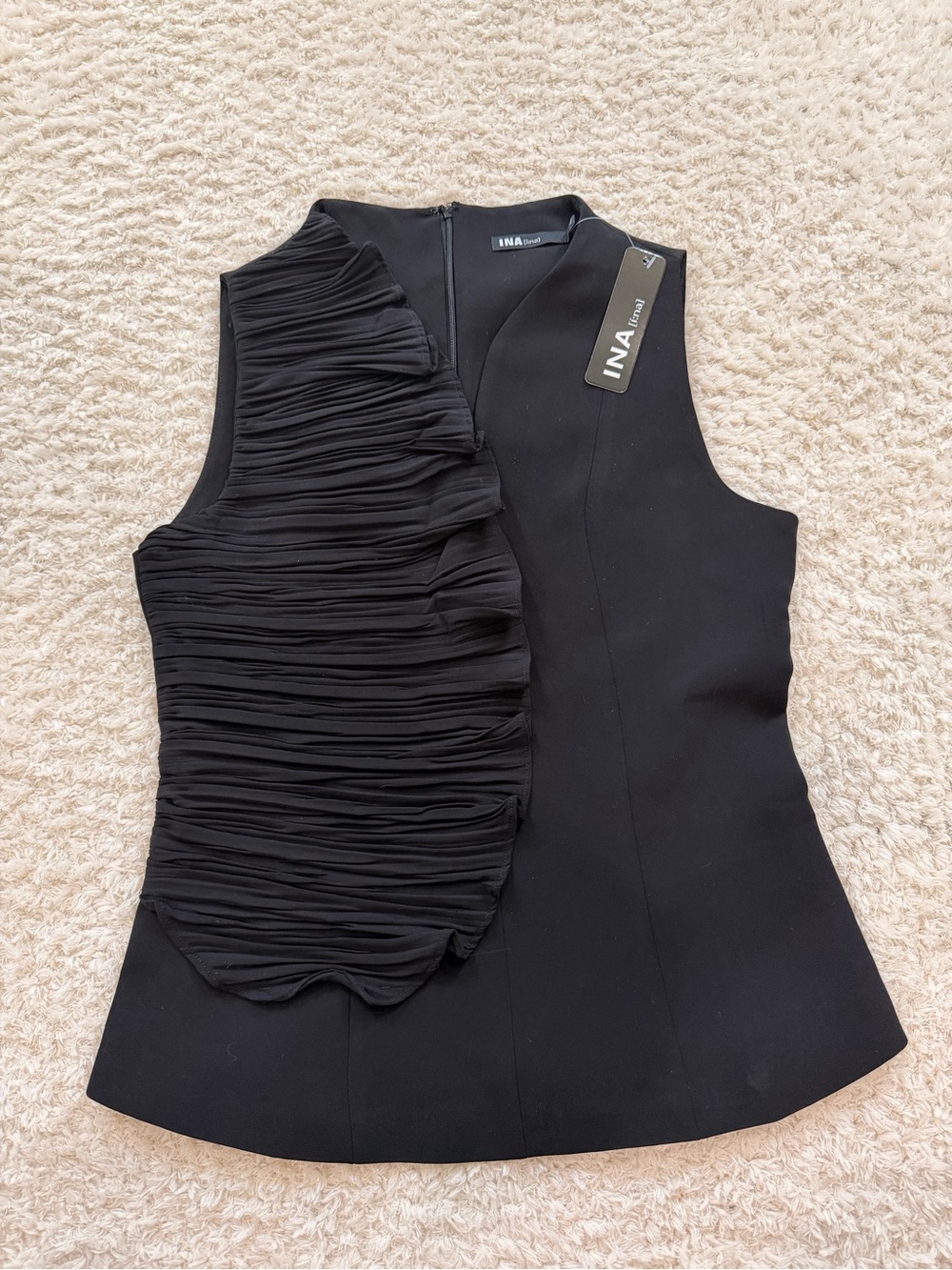 INA Black Sleeveless Ruffle-Front Camisole